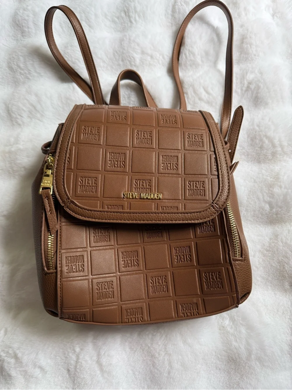 Steve Madden Tan Embossed Logo Mini Backpack